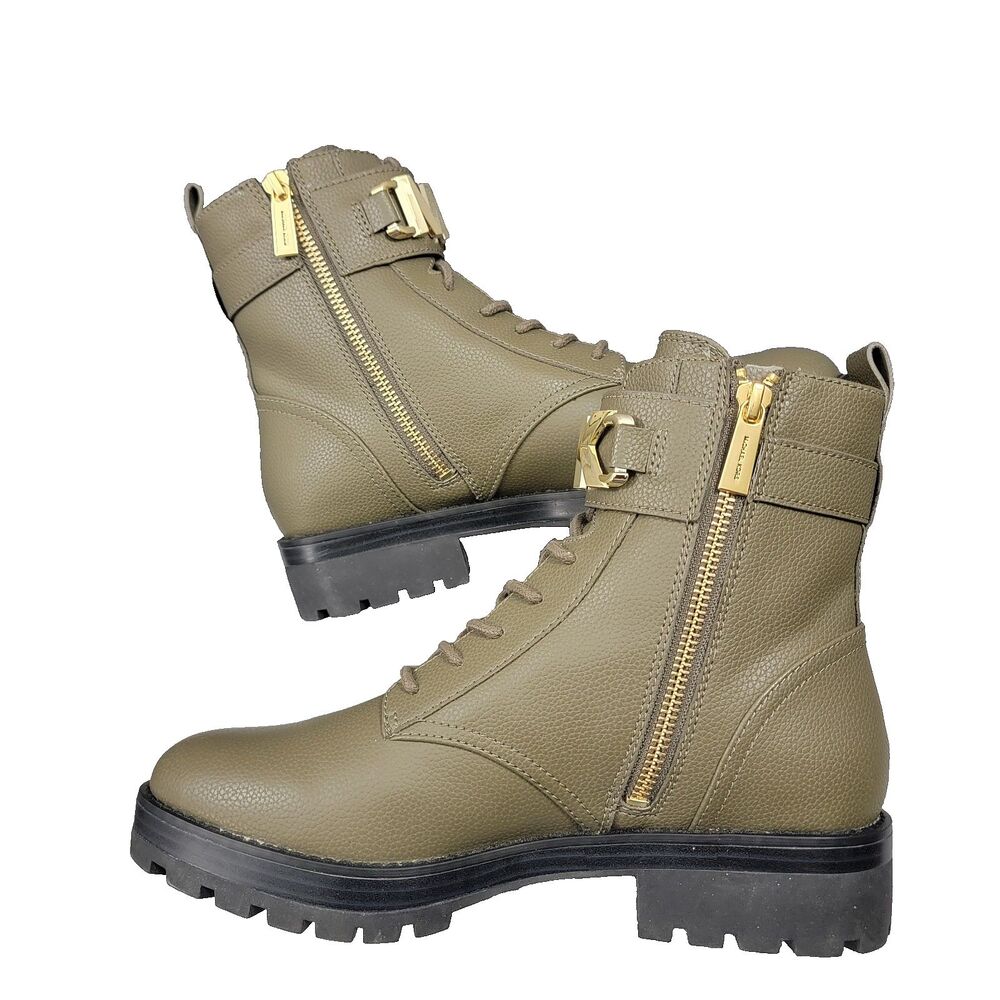 MICHAEL KORS EUC Reed Logo Combat Ankle Boot Olive Green Lace-Up Women's 7.5